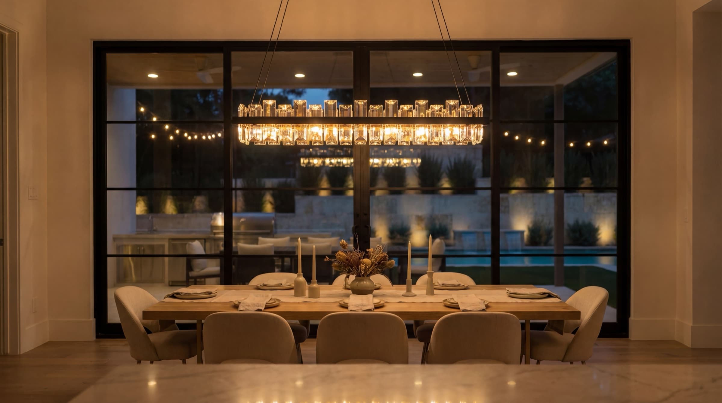 Spanish Oaks dining room set for dinner